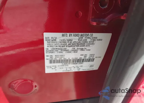 2010 Lincoln Mks Ecoboost z USA, uszkodzony, nr VIN 1LNHL9FTXAG613201